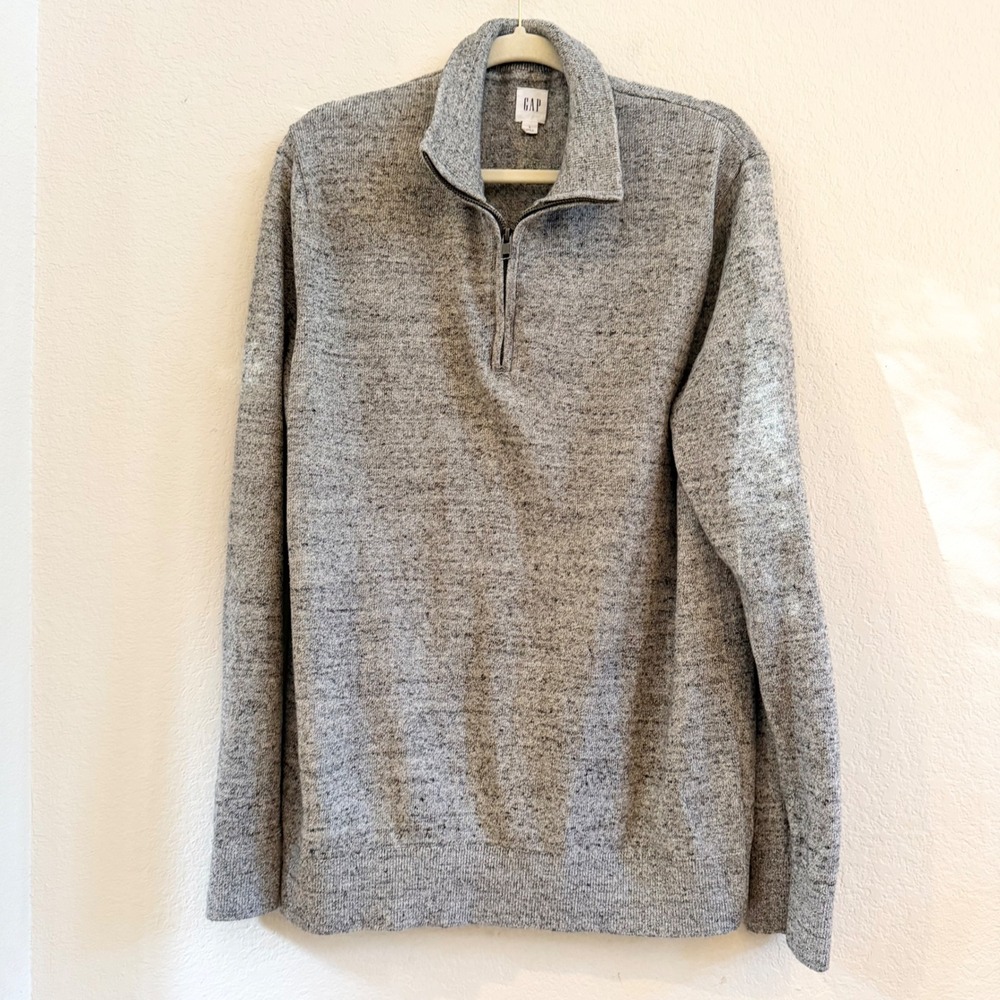 Gap Mens Gray Marl Quarter Zip Pullover Sweater Mock Neck Cotton Blend Large